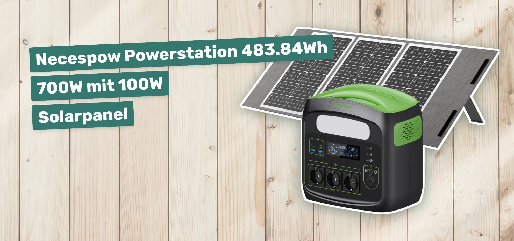 Necespow Powerstation 483.84Wh 700W mit 100W Solarpanel