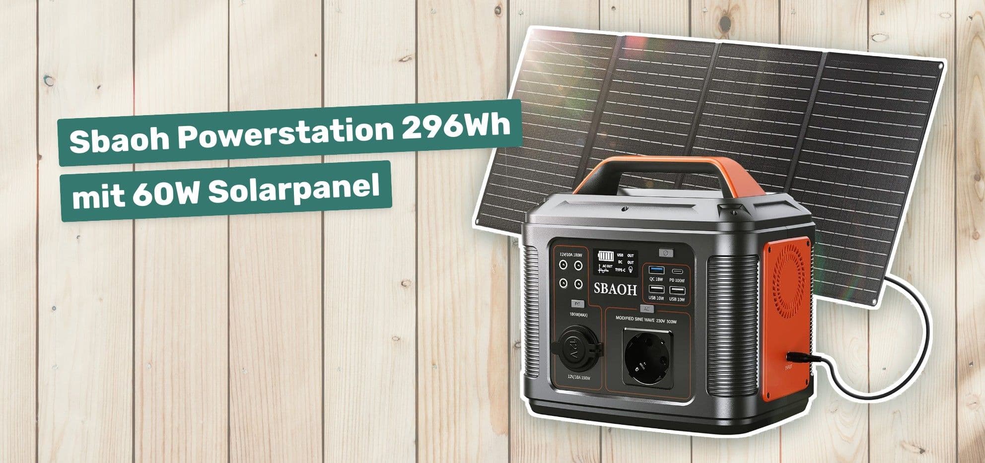 Sbaoh Powerstation 296Wh mit 60W Solarpanel
