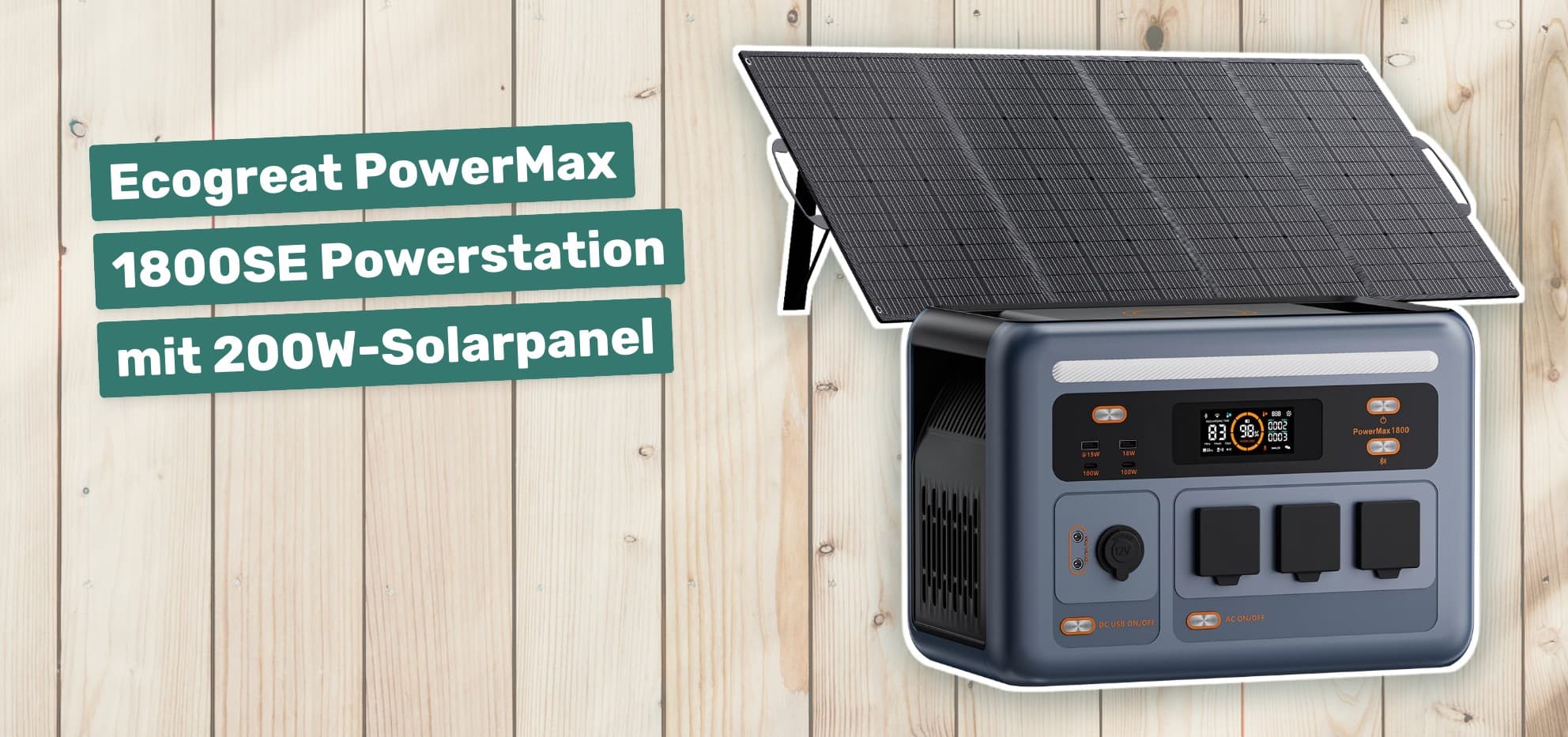 Ecogreat PowerMax 1800SE Powerstation mit 200W-Solarpanel