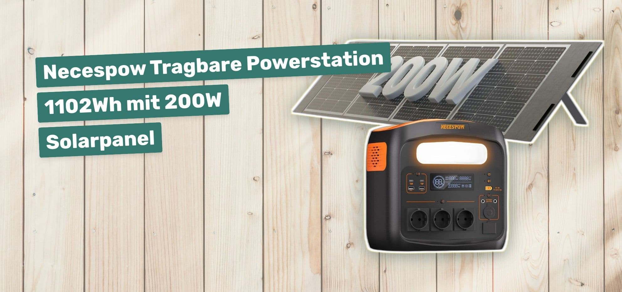 Necespow Tragbare Powerstation 1102Wh mit 200W Solarpanel