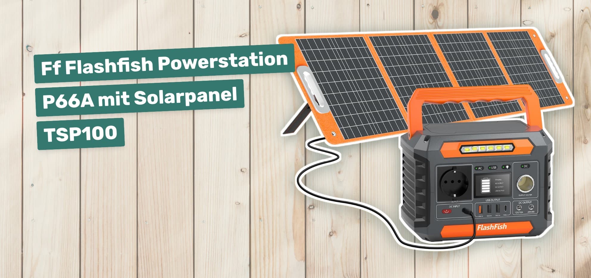 Ff Flashfish Powerstation P66A mit Solarpanel TSP100