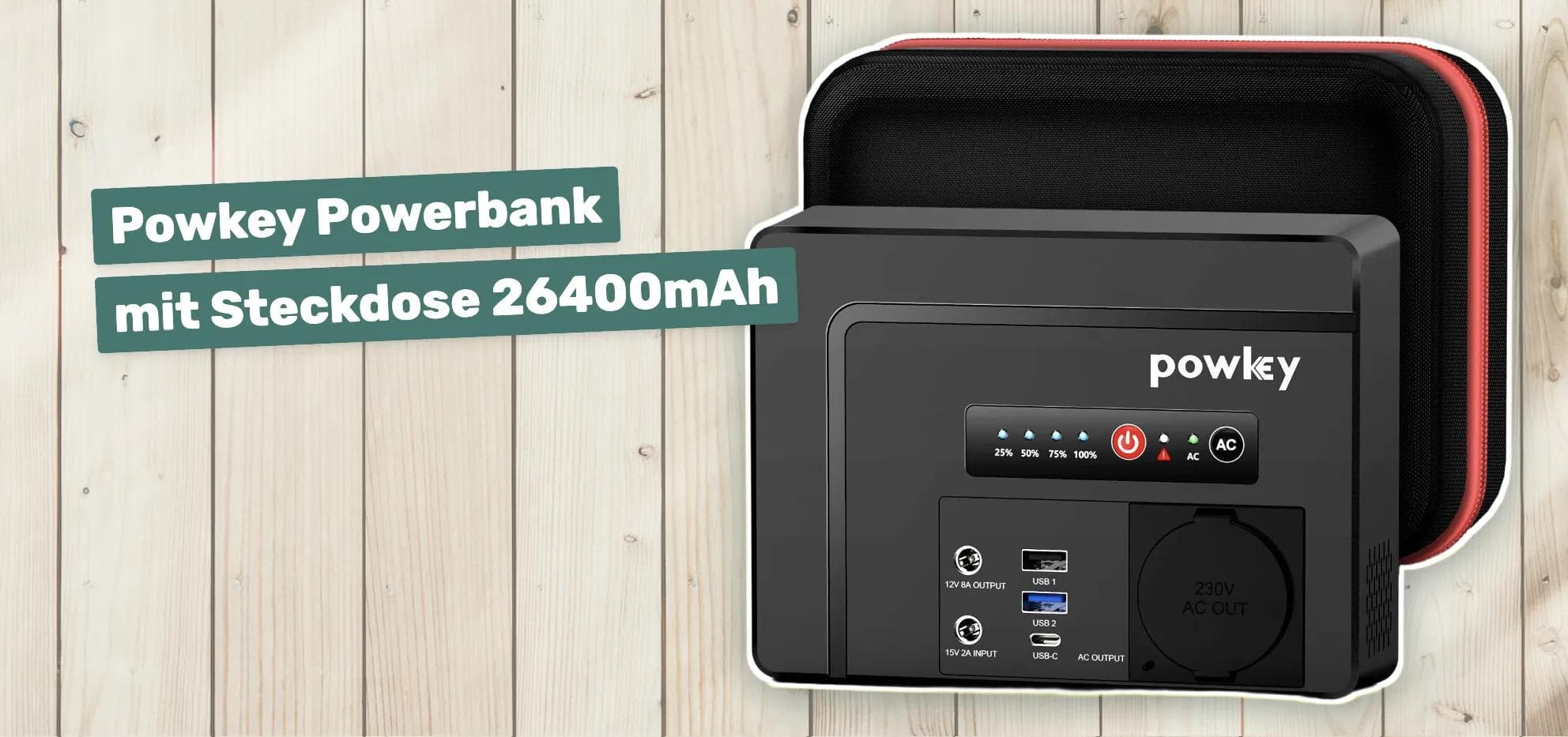 Powkey Powerbank mit Steckdose 26400mAh